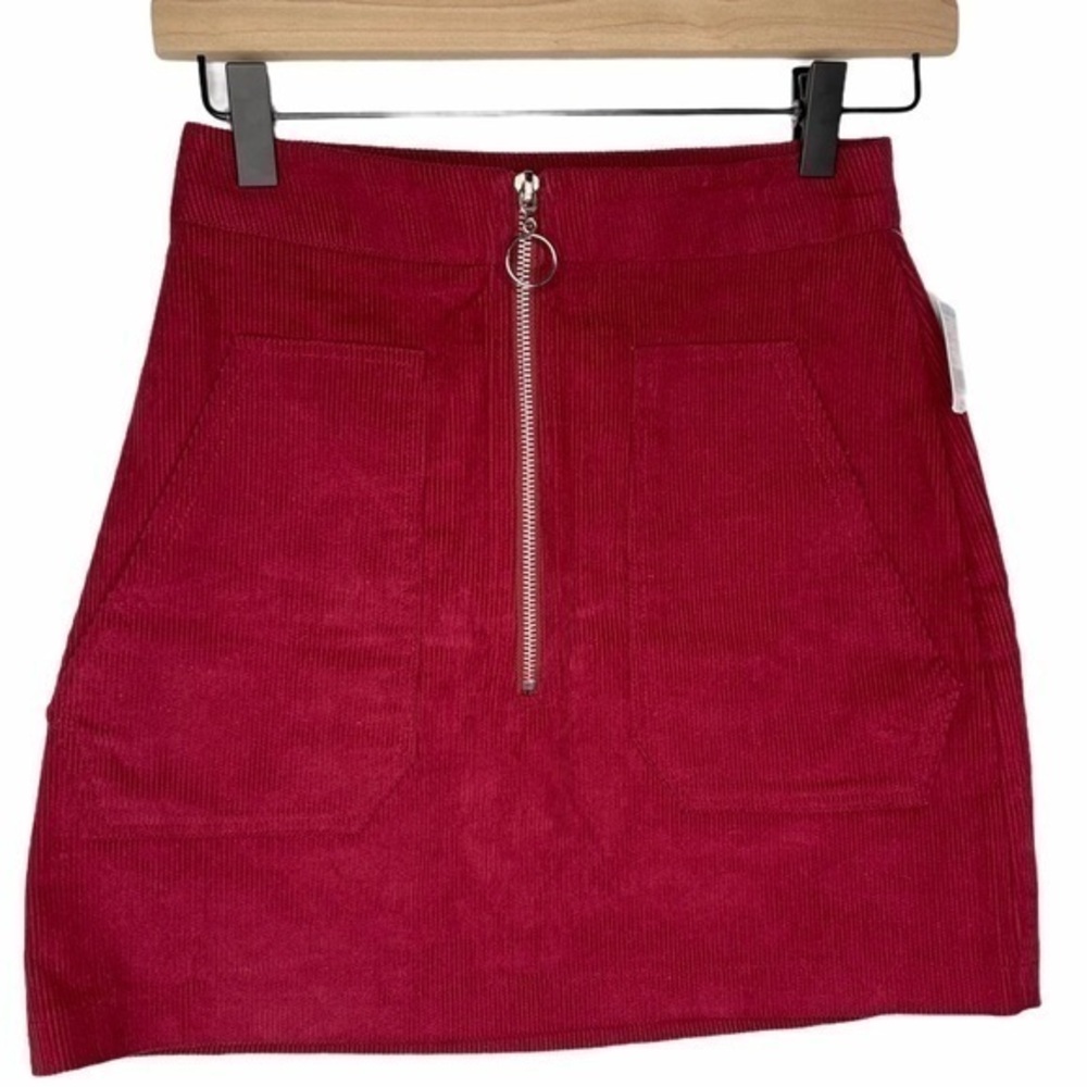 Zip Front Corduroy Rumba Red Skirt